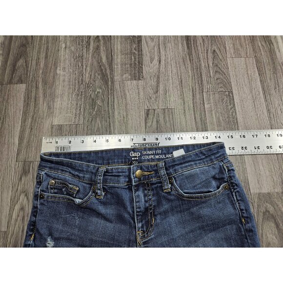 Gap Jeans Women 2/26 Blue Skinny Fit Distressed Ripped Stretch Denim Medium Wash - Picture 8 of 12